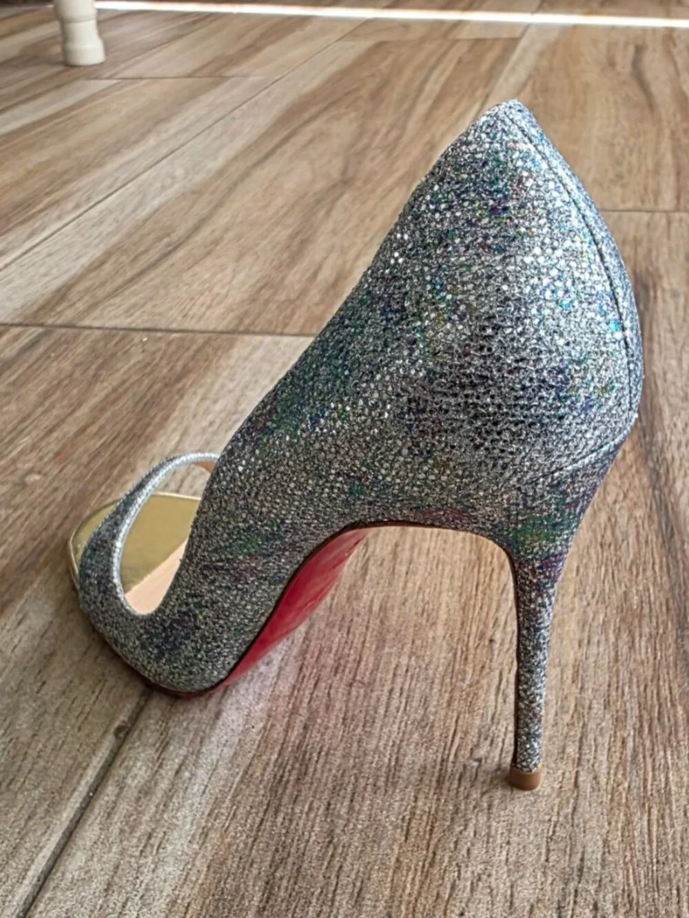 Christian Louboutin Toboggan D'Orsay 100 Glitter Blue/Grey Strap Shoe Eur. 39.5